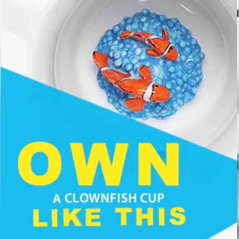 Large 3D Ceramic Coffee Cup with Hand Painted Clownfish Inside